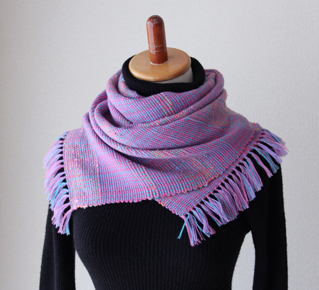 《映える明るめパープル》ウール手織りマフラー　ライラックピンク/プレゼント/秋冬