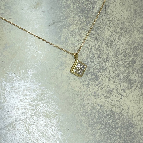 082N【スクエア】ネックレス　ダイヤ　上品　繊細　S925　K18ゴールド スクエアダイヤモンドネックレスk18 ネックレス・ペンダント