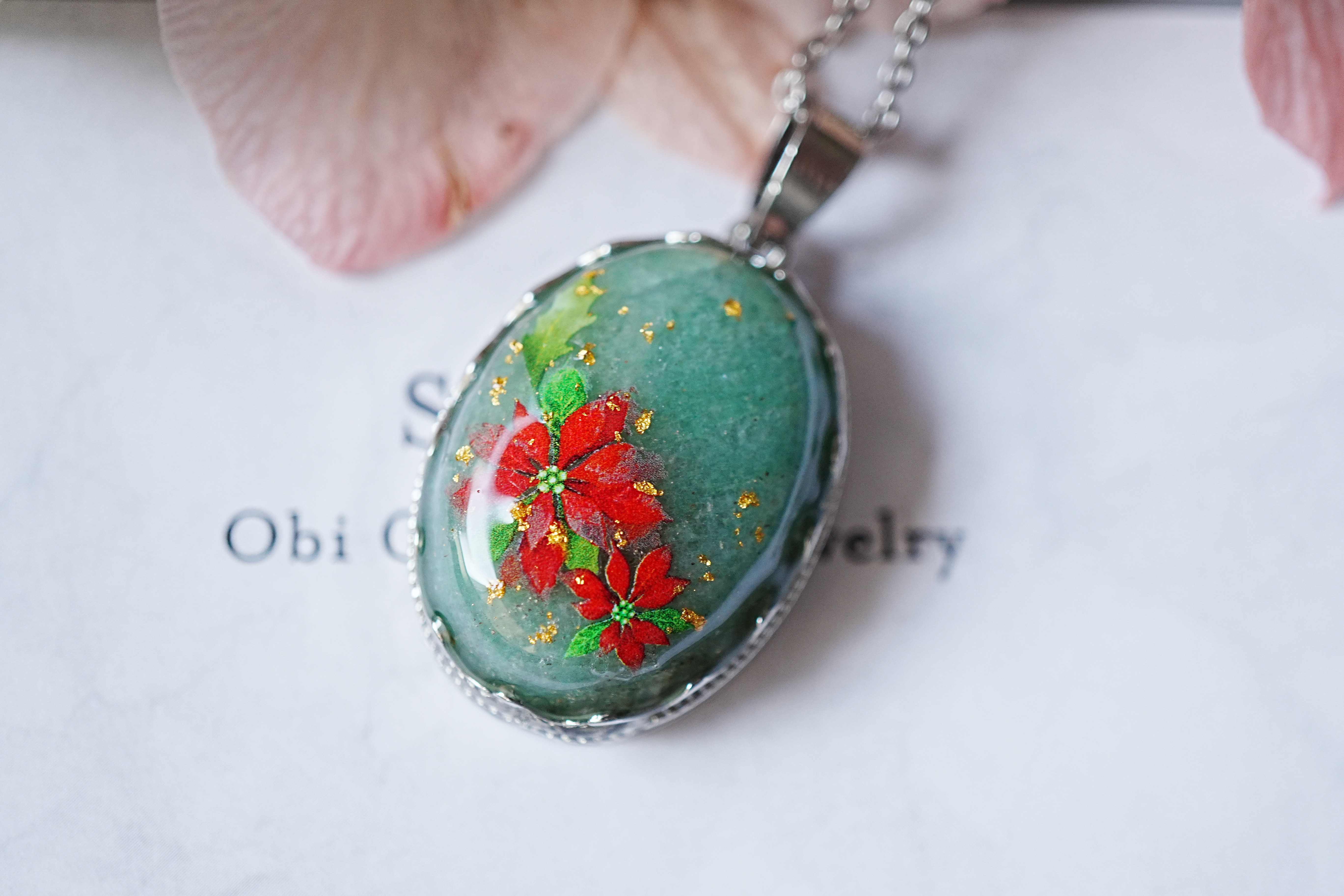 天然石グリーンアベンチュリンとポインセチアのネックレス 金箔 24K 即納クリスマス2025 クリスマス 4,930円