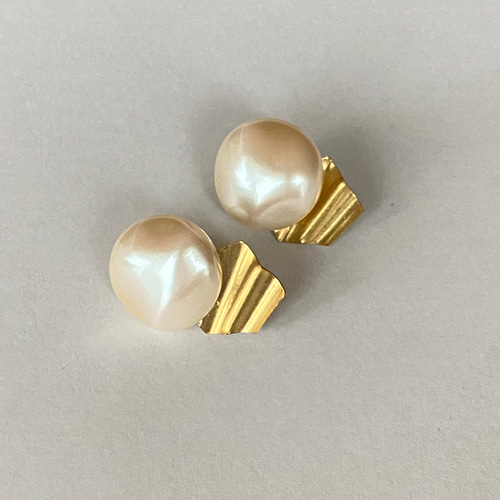 vintageパール×真鍮ナミナミチップスピアス ※1点もの イヤリング 