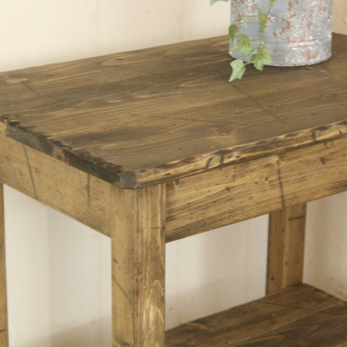 ハンドメイド　ダメージ加工　アンティーク風サイドテーブルラック エボニー色 ダメージ加工 アンティーク風サイドテーブルラック エボニー色