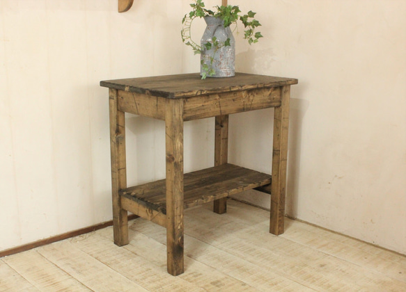 ハンドメイド　ダメージ加工　アンティーク風サイドテーブルラック エボニー色 ダメージ加工 アンティーク風サイドテーブルラック エボニー色 棚