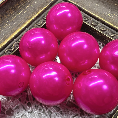 約20mm 6個】ショッキングピンク 艶々のアクリルパールビーズ ラウンド