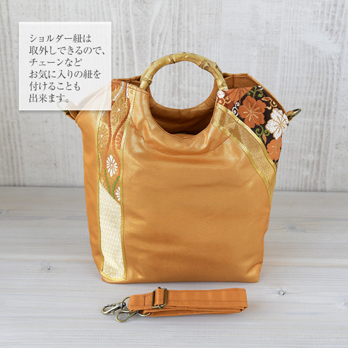 再再販！ ハンドメイド】西陣織金襴 金糸 ラメ糸ハンド バッグ バンブー 着物・浴衣