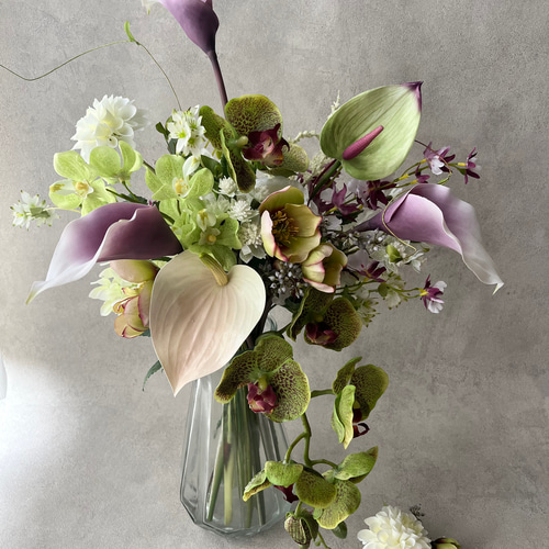 ウェディングブーケ 胡蝶蘭 和装 洋装 アーティフィシャルフラワーブーケ お洒落花嫁さんに人気な抜け感ブーケ/アーティフィシャルフラワー