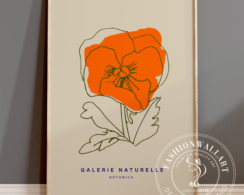 アートポスター 花 ナチュラルボタニカル 明るいオレンジフラワー 北欧