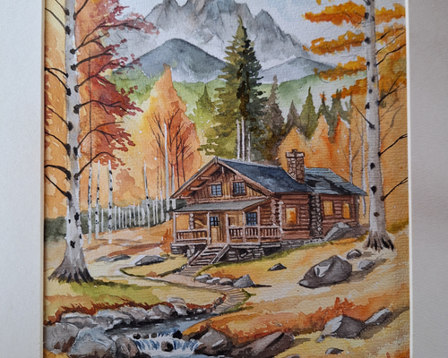水彩画 紅葉の. 白馬岳 ToshI 作 肉筆原画 水彩画 紅葉の. 白馬岳 ToshI 作 肉筆原画（【不透明水彩】紅葉