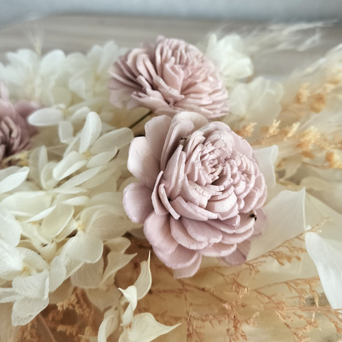 ドライフラワー　プロテア&ふわふわパンパスグラスの大人アンティークスワッグ♪ バンクシアとプロテア、パンパスグラスの秋色スワッグ ドライ