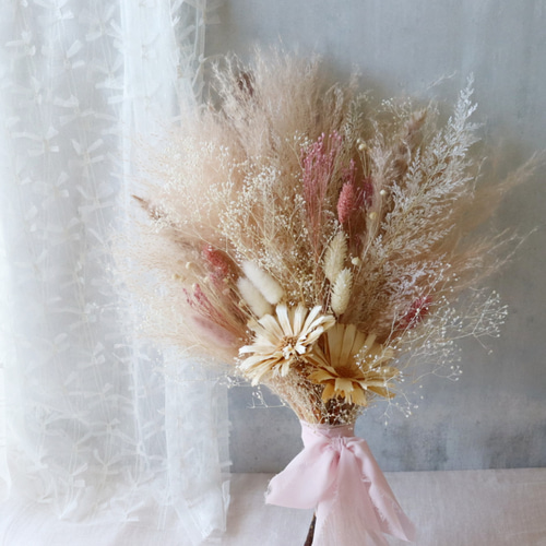 ドライフラワーブライダルブーケ　クラシカルさくらピンクパームフラワー ドライフラワーブライダルブーケ さくらクラシカルピンク パームフラワー