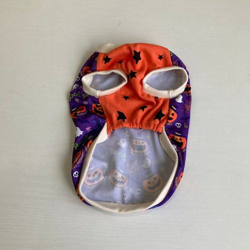 ハロウィン 犬服 タンクトップ かぼちゃ柄) 生成リブSサイズ