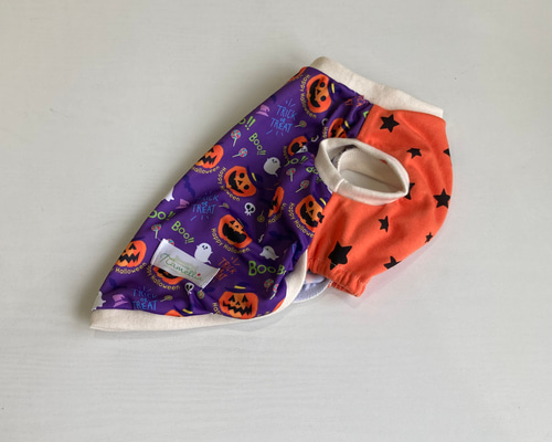 ハロウィン 犬服 タンクトップ かぼちゃ柄) 生成リブSサイズ