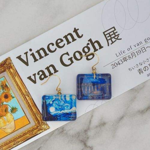 *六角形のピアス*【No.東雲の月】 藍（あい）×六角形 | MIKELO（ミケロ）｜陶器アクセサリー