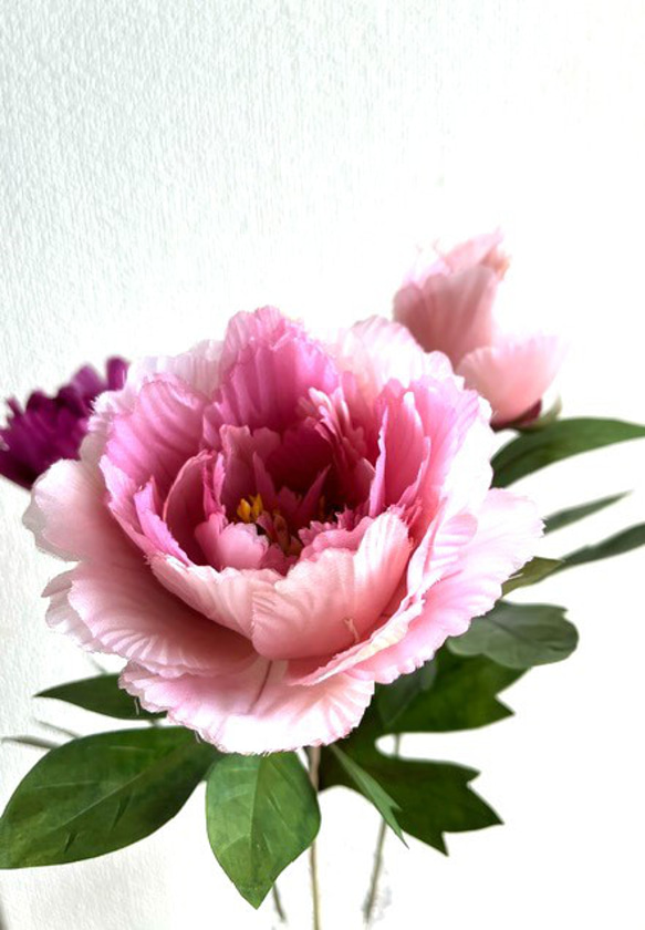 手染め布花 芍薬3本（蕾・中咲・大輪） 玄関・和洋の空間・お部屋の