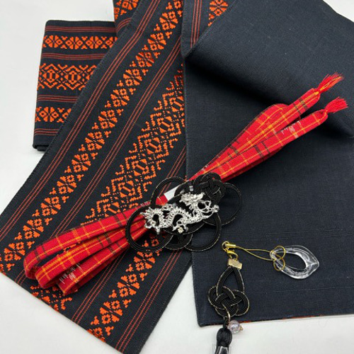 目玉商品】2810単衣半幅帯＆龍の帯留・帯締め 化繊半幅帯 和装小物