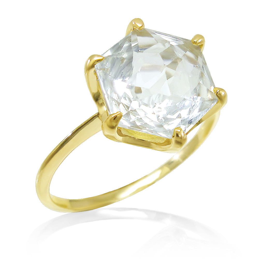 K18 イエローゴールド ２月 誕生石 大粒 天然 グリーンアメジスト 六角形 モチーフ 華奢リング 美輪宝石