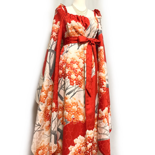 正絹】着物リメイク 豪華振袖ドレス&ショールのセット/キャミ 正絹】着物リメイク 豪華振袖ドレス&ショールのセット/キャミ