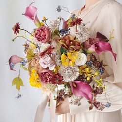 コスモス❀カラーリリーとローズのウェディングブーケ&ブートニア