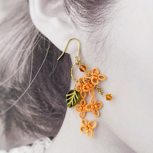 ♡ハンドメイド♡ビジューピアスイヤリング№670金木犀 金木犀のチェーンピアス(イヤリング) ピアス（スタッド・一粒
