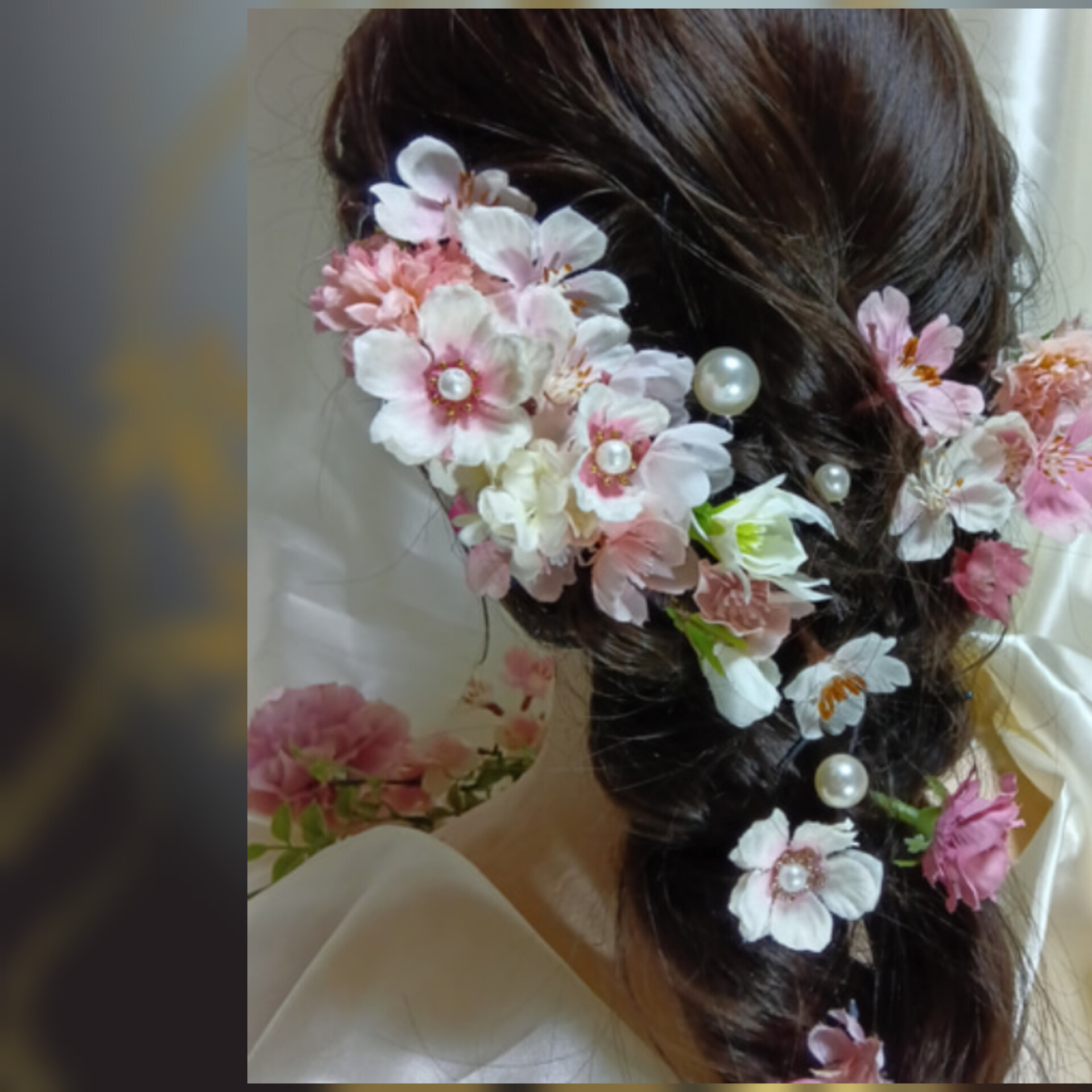 桜の髪飾り【cherry blossom】　生花のように美しい桜です 。パールピン付き