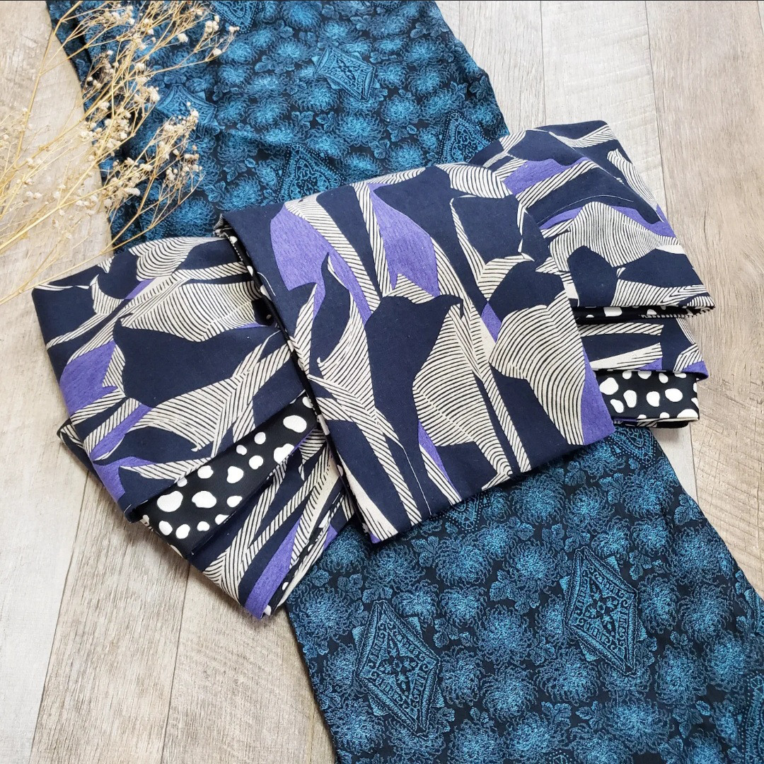 半幅帯 幾何学模様カラーリリーとモノクロ水玉/白 黒 紫 花柄 着物 きもの リバーシブル 4m 長尺 ドット