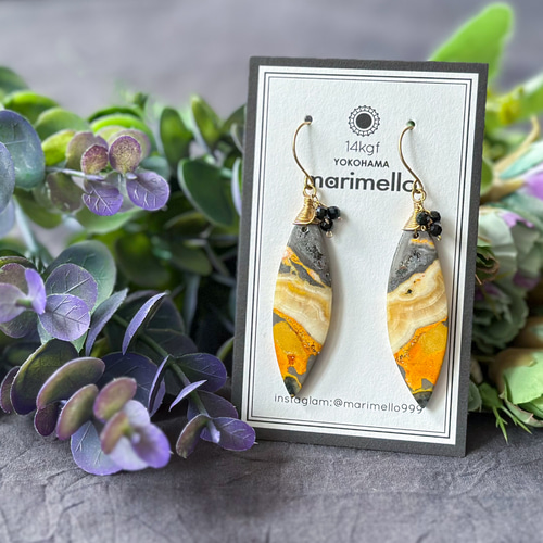14kgf*秋色*バンブルビージャスパーの大ぶりピアス／イヤリング*1点