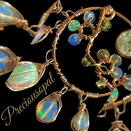 14kgf 最高品質全遊色 プレシャスオパールブラックオパール 花ネックレス