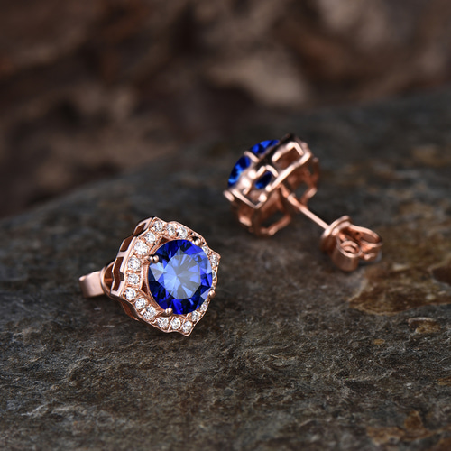 18K ブルーサファイア＆パパラチアサファイア ピアス 9月の誕生石ブルーサファイアピアス ユニークなモアッサナイトハロー