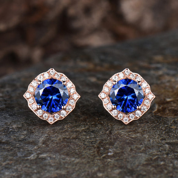 9月の誕生石ブルーサファイアピアス ユニークなモアッサナイトハロー
