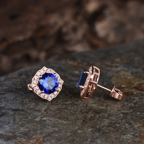 18K ブルーサファイア＆パパラチアサファイア ピアス 9月の誕生石ブルーサファイアピアス ユニークなモアッサナイト