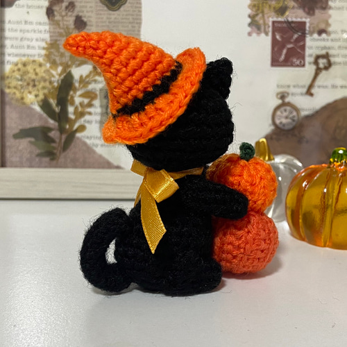 ハロウィンカボチャと黒猫ちゃん＊あみぐるみ＊受注製作品 あみぐるみ