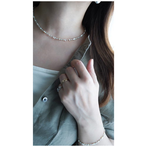 シルバー925☆淡水パールとシードビーズのネックレス／ブレスレット お 
