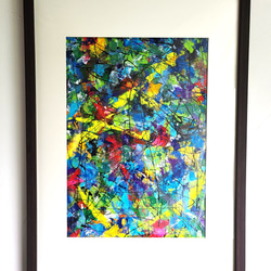 泉と森のモザイク画 / 抽象画 59×42㎝ A2 額セット インテリア