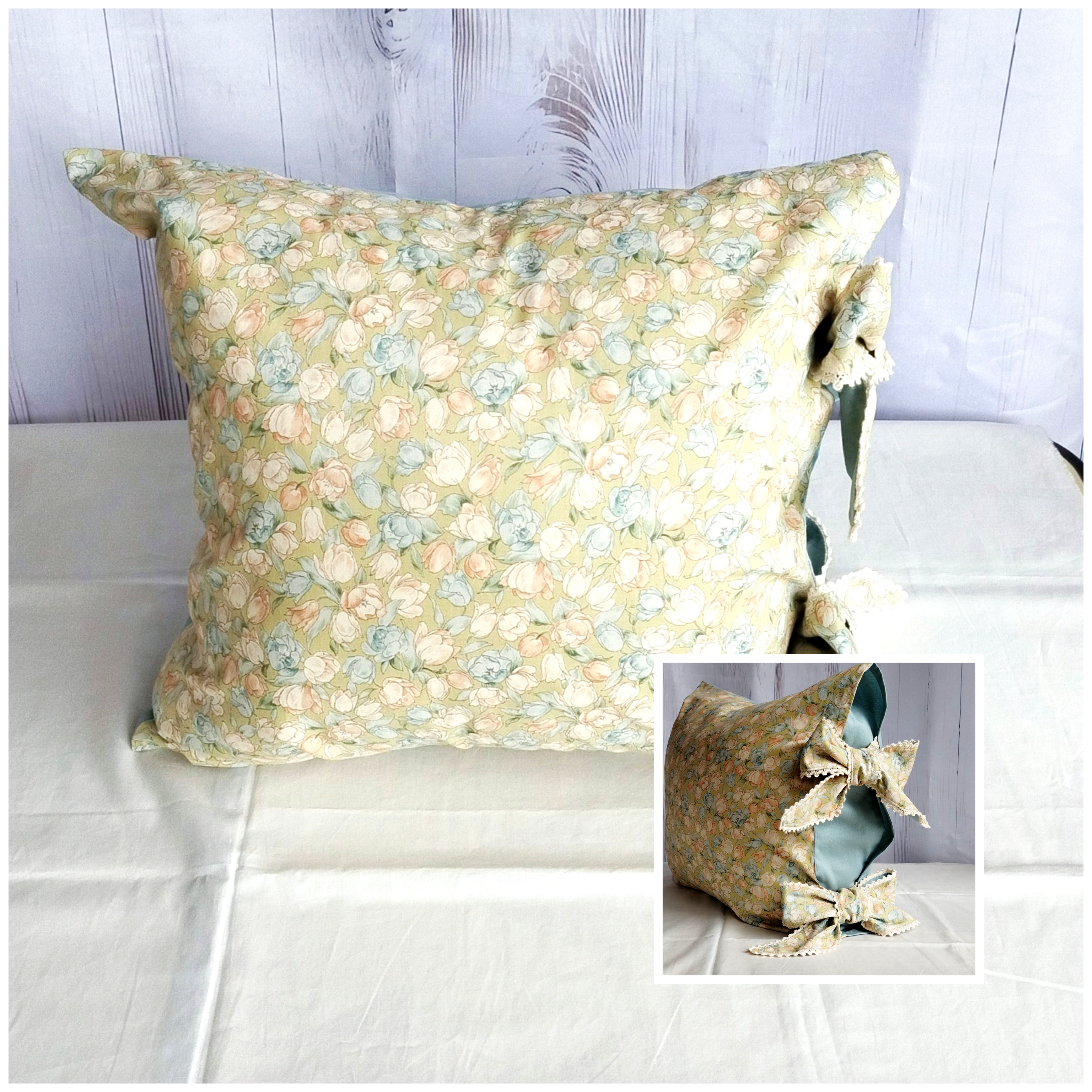 【送料無料】クッションカバー　リボン　イエロー　ブルーグリーン　45センチ　おしゃれ　かわいい　お洒落　花柄