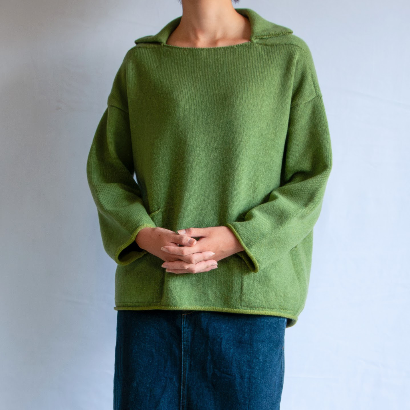 【受注制作】デッキマンセーター　タスマニアラムの大人かわいいセーター グリーン