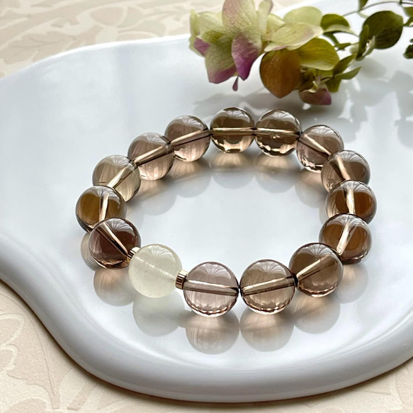 ブラジル産スモーキークォーツ&リビアングラスブレス ブラジル産スモーキークォーツ&リビアングラスブレス ブレスレット