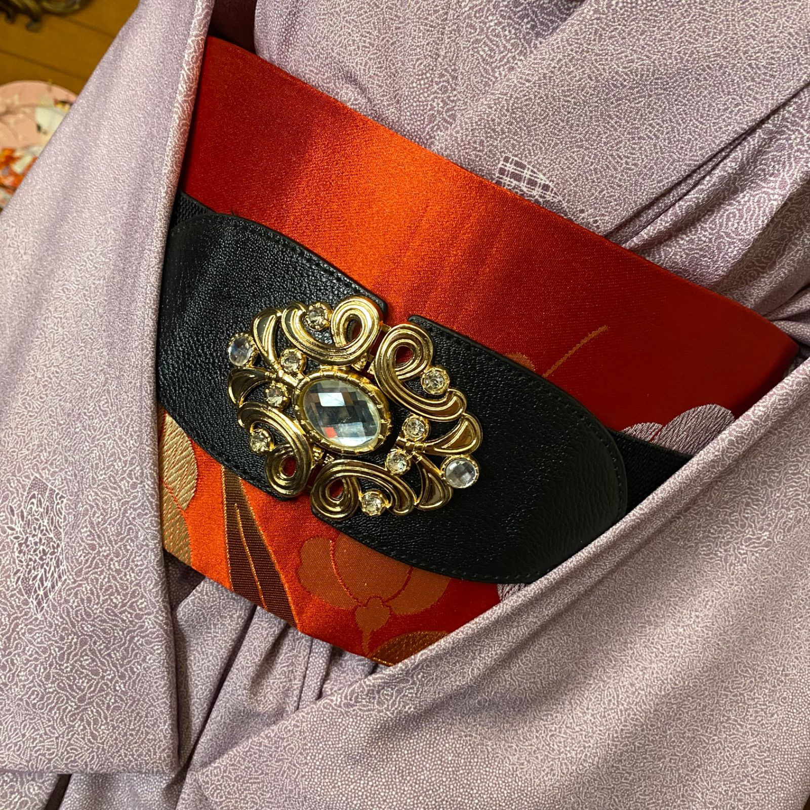 和洋折衷 単衣着物 ミニ丈 ワンピース ドレス 和ロリ 2部式作り帯 京袋帯 お太鼓 リメイク MKW-14