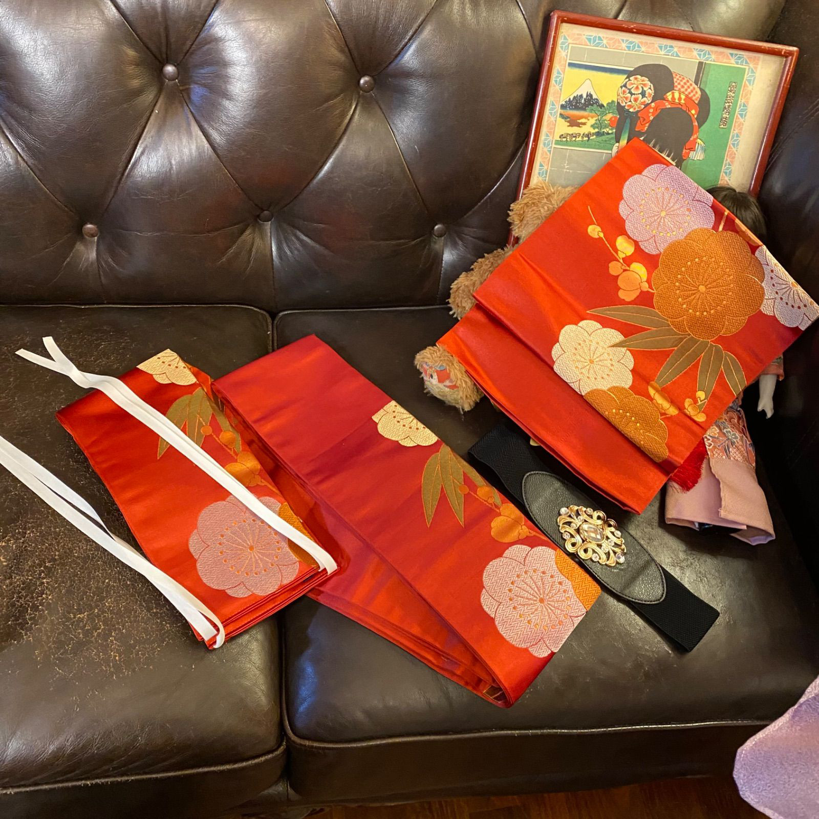 和洋折衷 単衣着物 ミニ丈 ワンピース ドレス 和ロリ 2部式作り帯 京袋帯 お太鼓 リメイク MKW-14