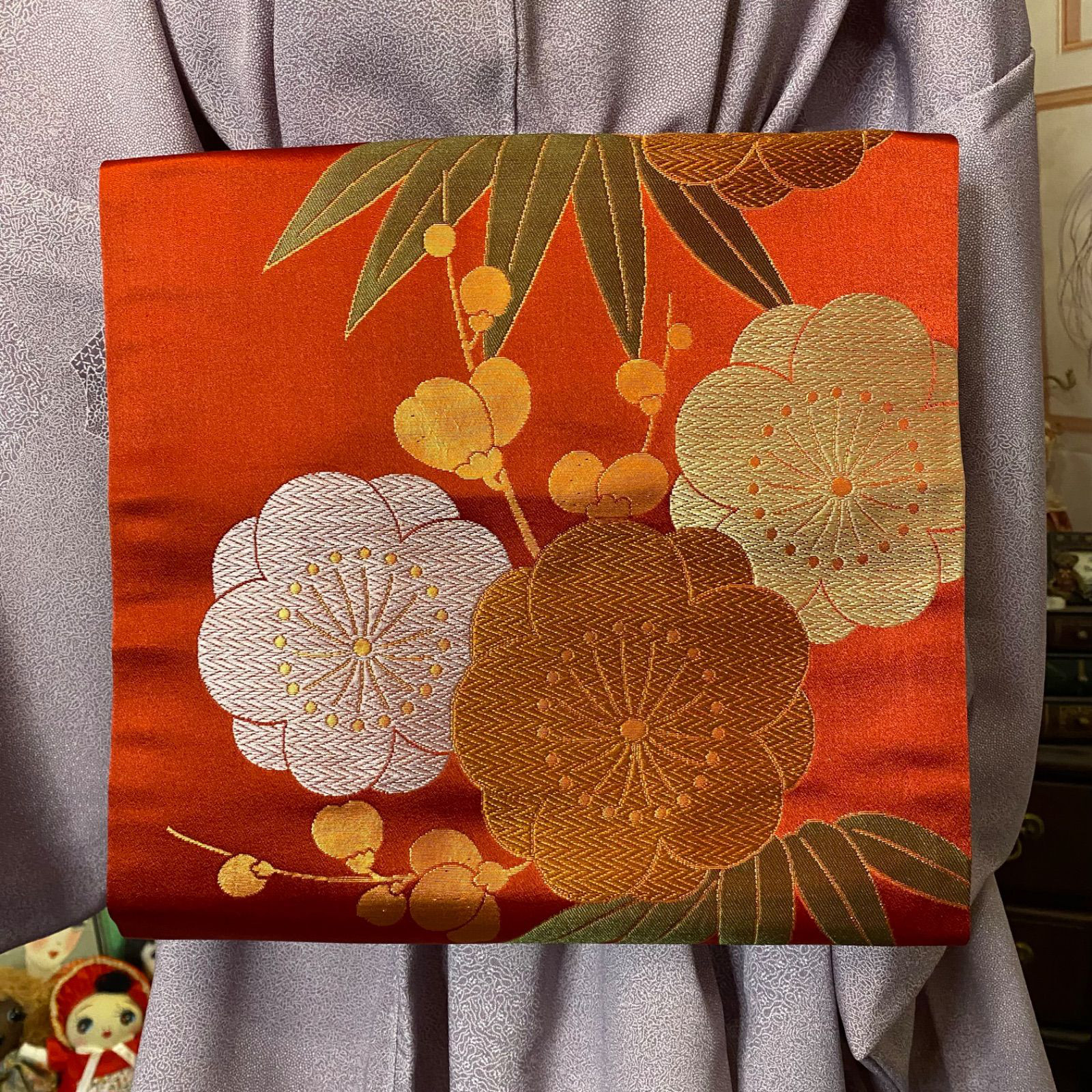 和洋折衷 単衣着物 ミニ丈 ワンピース ドレス 和ロリ 2部式作り帯 京袋帯 お太鼓 リメイク MKW-14