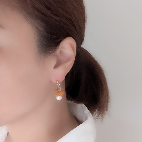 金木犀 アクセサリー ショート パール ガラスビーズ キンモクセイ