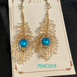 孔雀の羽根イヤリング・ピアス 2枚目の画像