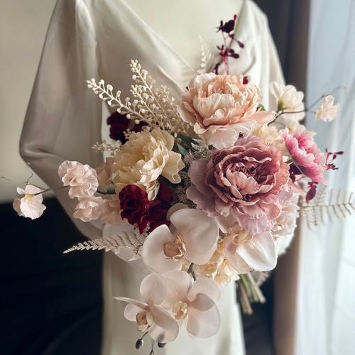 ❤️赤字覚悟❤️アーティフィシャルフラワーブーケ ブーケ ピンクブーケ 結婚式ブーケ ハートブーケ＆ブートニア 【アーティフィシャルフラワの