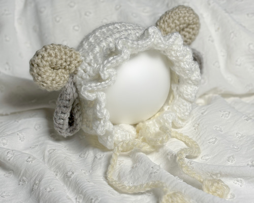 はむたぬき様オーダー　羊ボンネット ヒツジの帽子 ボンネット ベビー 0-12ヶ月 帽子(ベビー・キッズ