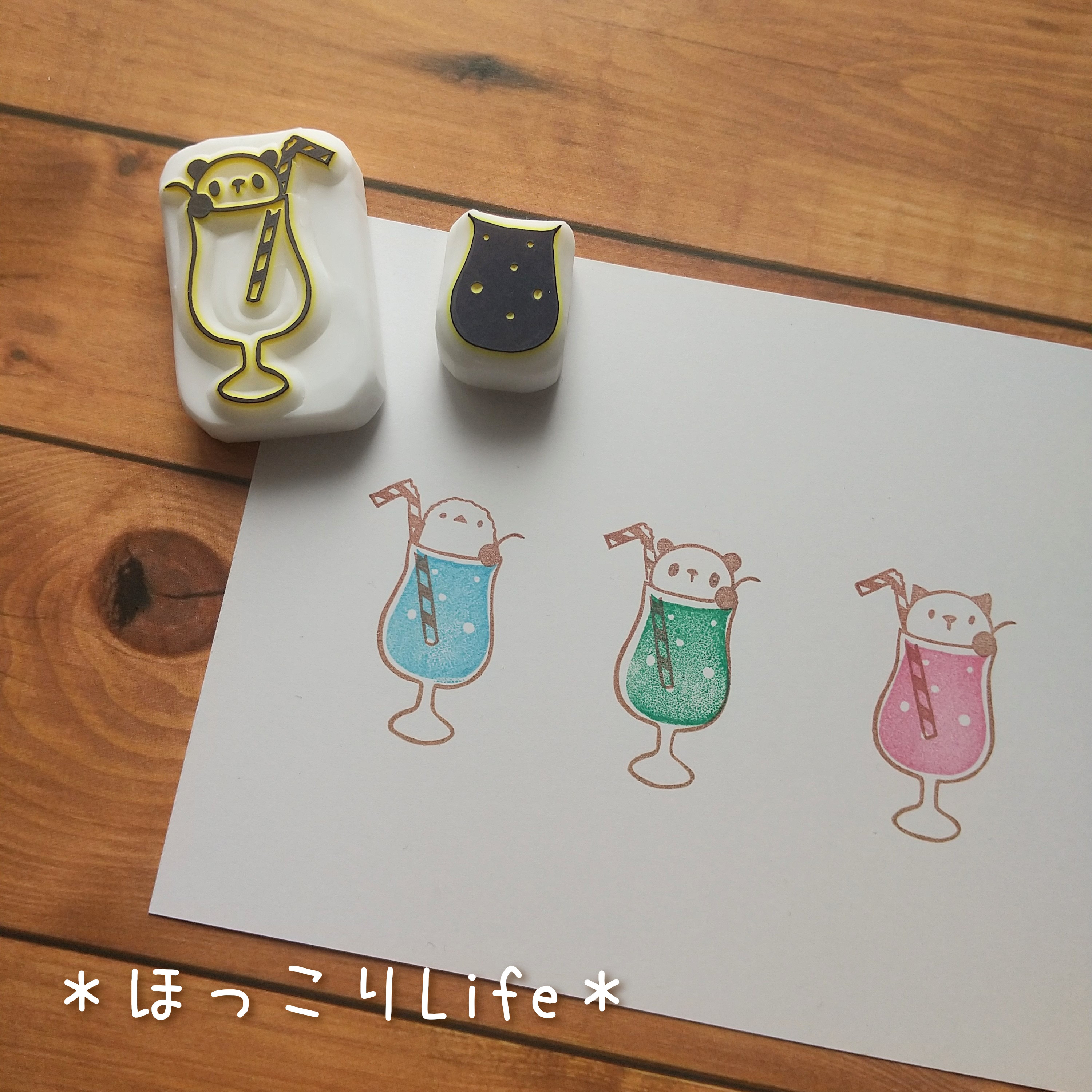 消しゴムはんこNo.107 うさぎとクリームソーダ