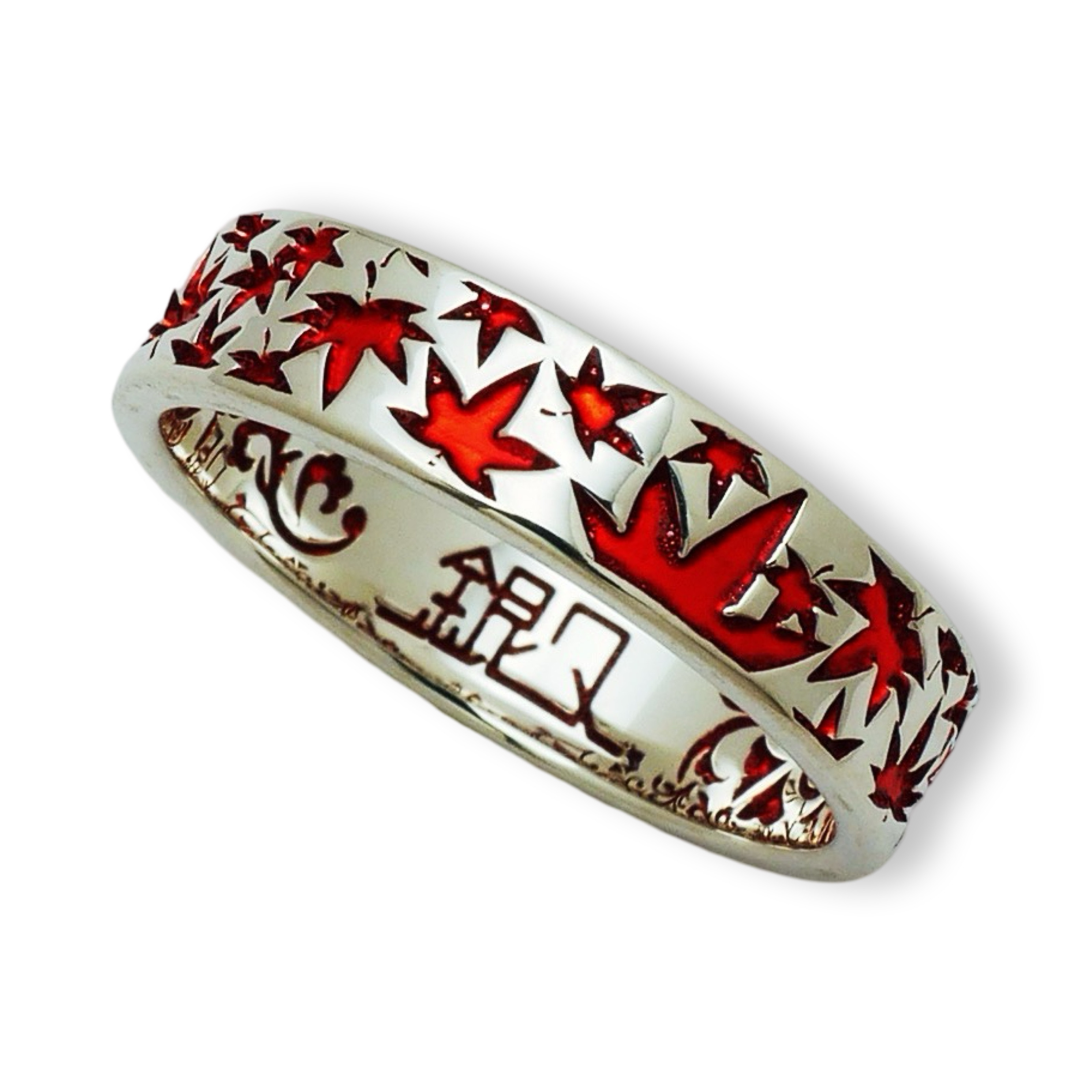 シンプルもみじシルバーリング【レッド】