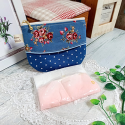 ★彡SALE★彡 ポケティケース付き ポーチ「ブルードットアンティークローズ」 10枚目の画像