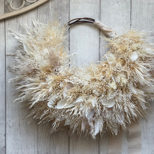 パンパスグラスのふわふわリース パンパスグラスのふわふわリース 〜ドライフラワー〜 ギフト/秋リース