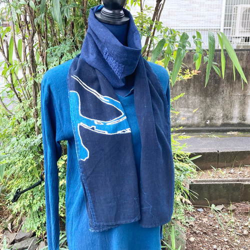 664 襤褸 ストール 古布 リメイク 藍染 藍染め 筒描き 筒描  