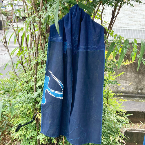 古布 木綿 藍染め 蚊絣 浅葱色 筒描き 刺し子 手芸素材・材料