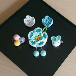 つまみ細工   ♡ハート耳うさぎとまんまる和玉♡    ♪被布飾り&ふっくらお花の髪飾り♪　七五三・初節句　3歳 17枚目の画像