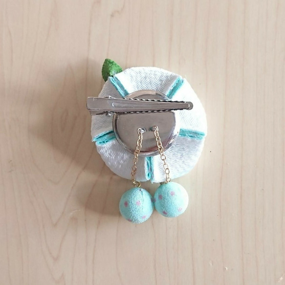 つまみ細工   ♡ハート耳うさぎとまんまる和玉♡    ♪被布飾り&ふっくらお花の髪飾り♪　七五三・初節句　3歳 9枚目の画像